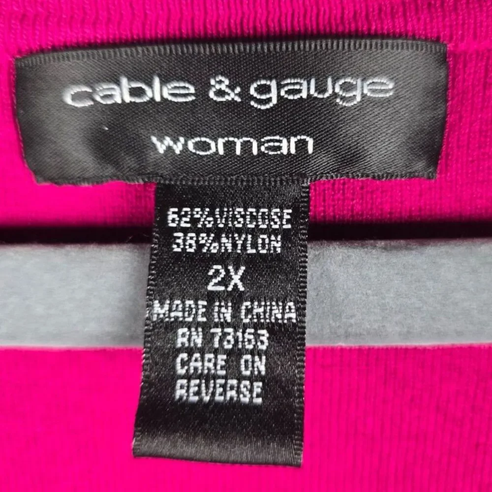Cable and Gauge Woman Twin Set Cardigan Shell Fuchsia Pink 2X Plus Viscose Knit